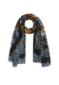 Codello Scarf with Leopard Pattern and XL Tiger in Blue