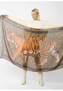 Codello Scarf with Leopard Pattern and XL Tiger in Camel