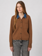 Load image into Gallery viewer, Repeat Cashmere-Wool Cardigan with Denim Collar
