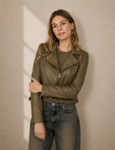 Load image into Gallery viewer, Oakwood Tory Leather Jacket in Kaki Fonce
