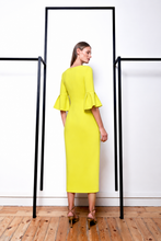 Load image into Gallery viewer, Fely Campo Straight Midi Dress with Sleeve Detail
