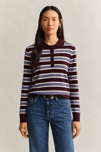 Load image into Gallery viewer, Gant Superfine Lambswool Striped Rugger in Darkened Wine
