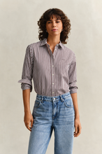 Load image into Gallery viewer, Gant Classic Poplin Striped Shirt in Deep Brown
