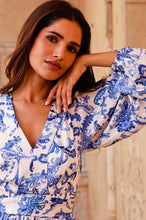 Load image into Gallery viewer, Aspiga Annie Hammered Satin Dress in Cream/Blue
