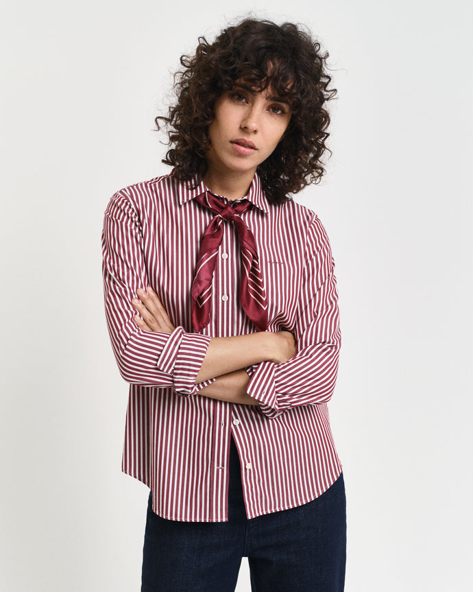 Gant Regular Fit Striped Poplin Shirt in Plumped Red