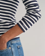 Load image into Gallery viewer, Gant Slim Stripe Ribbed Long T-Shirt in Navy
