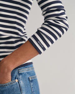 Gant Slim Stripe Ribbed Long T-Shirt in Navy