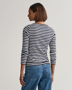 Gant Slim Stripe Ribbed Long T-Shirt in Navy