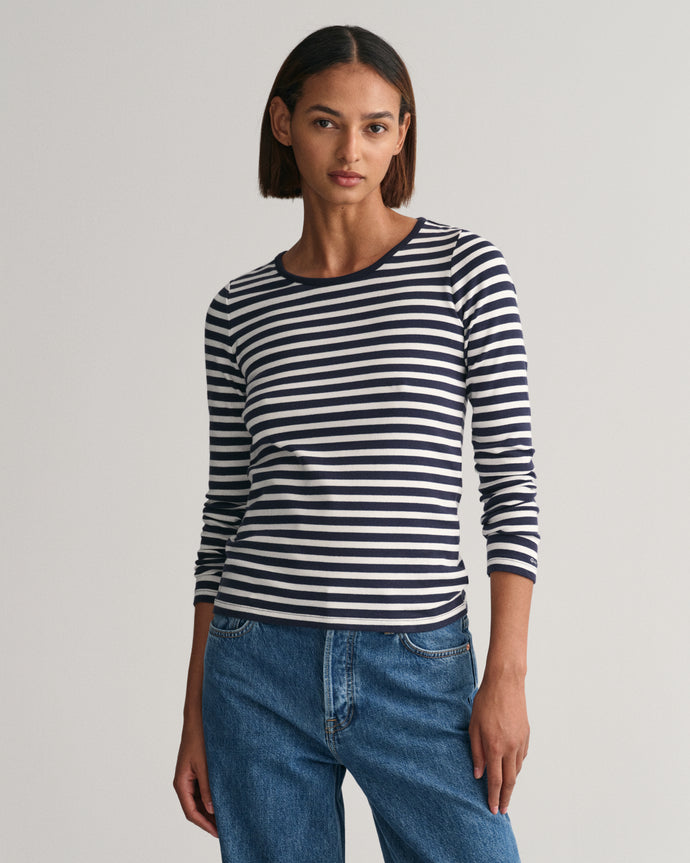 Gant Slim Stripe Ribbed Long T-Shirt in Navy