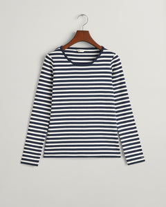 Gant Slim Stripe Ribbed Long T-Shirt in Navy