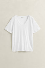 Load image into Gallery viewer, Gant Linen V-Neck T-Shirt in White
