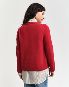 Gant Classic Cotton Cardigan in Ruby Red