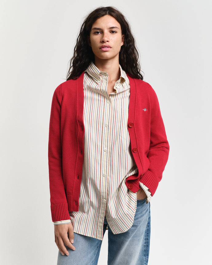 Gant Classic Cotton Cardigan in Ruby Red