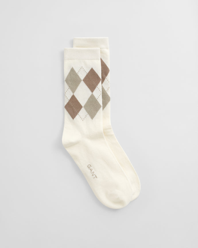 Gant Argyle Check Socks in Eggshell