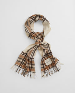 Gant Tartan Check Wool Scarf in Cream