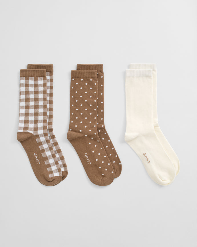 Gant Dot & Gingham Check Socks in Khaki