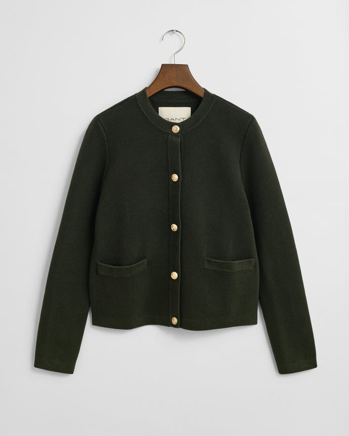 Gant Contrast Knit Jumper in Moss Green