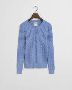 Gant Stretch Cotton Cable Cardigan in Sky Blue