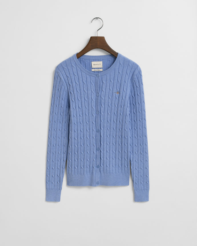Gant Stretch Cotton Cable Cardigan in Sky Blue