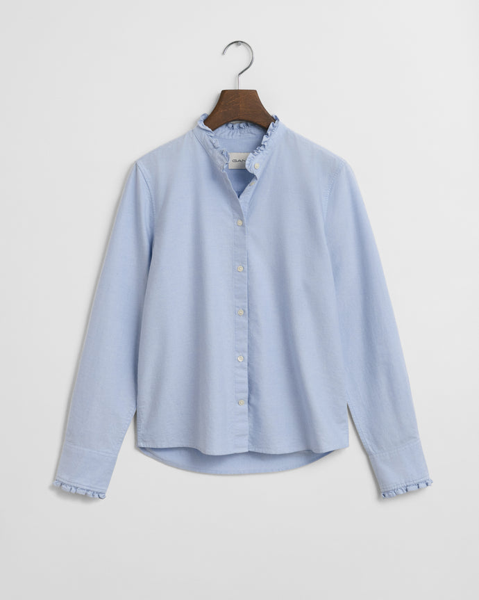 Gnat Classic Oxford Frill Blouse in Light Blue