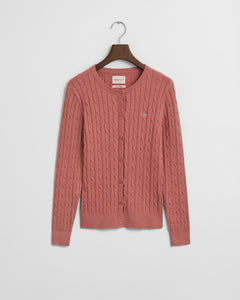 Gant Stretch Cotton Cable Cardigan in Faded Brick