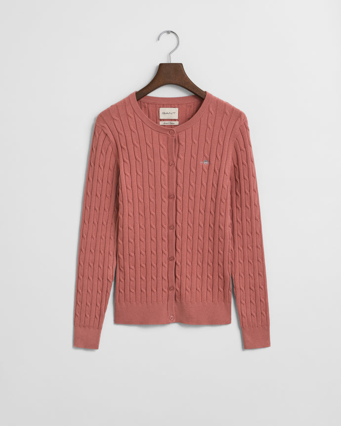 Gant Stretch Cotton Cable Cardigan in Faded Brick