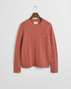 Gant Lambswool Cable C-Neck in Faded Brick
