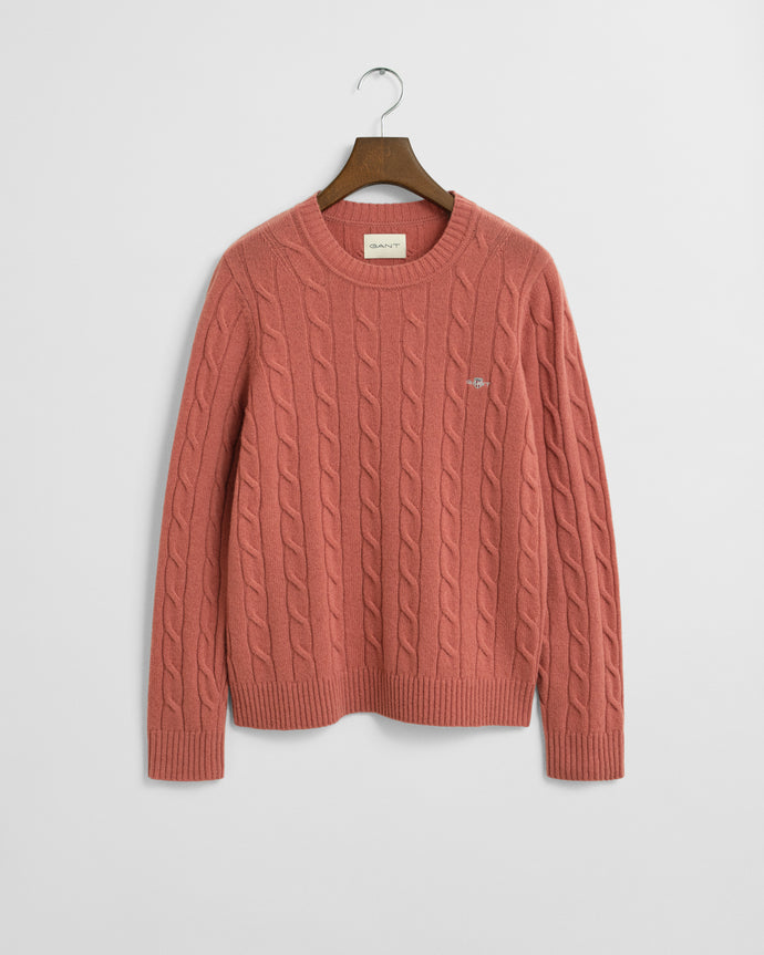 Gant Lambswool Cable C-Neck in Faded Brick