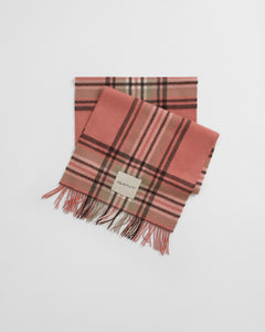 Gant Tartan Check Wool Scarf Faded Brick