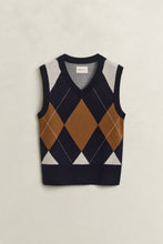 Load image into Gallery viewer, Gant Argyle V-Neck Vest in Evening Blue
