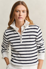 Load image into Gallery viewer, Gant Stretch Cable Stripe Half-Zip Sweater in Eggshell
