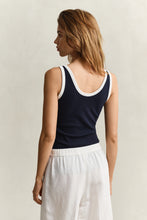 Load image into Gallery viewer, Gant Contrast Colour Ribbed Tank Top in Blue
