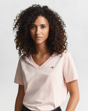 Load image into Gallery viewer, Gant Shiled V-Neck T-Shirt in Apricot Pink

