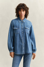 Load image into Gallery viewer, Gant Denim Volume Sleeve Shirt in Mid Blue
