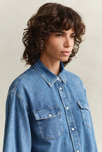 Load image into Gallery viewer, Gant Denim Volume Sleeve Shirt in Mid Blue
