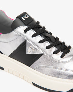 NeroGiardini Leather, Suede and Technical Fabric Trainers in Silver