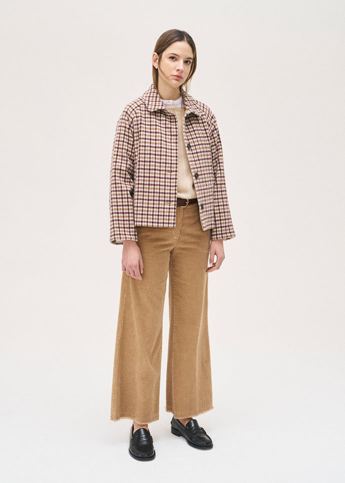 Rosso35 Cropped Check Jacket in Navy & Tan