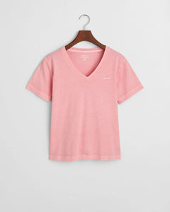 Gant Sunfaded V-Neck T-Shirt in Geranium Pink