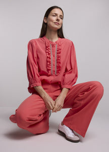Summum Coral Blouse with Ruffles