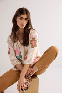 Summum Cream Top with Colour Sequins