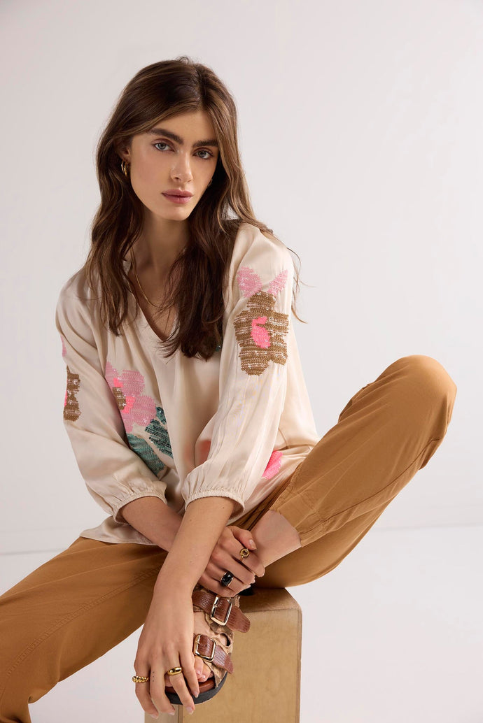 Summum Cream Top with Colour Sequins
