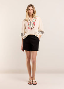 Summum Cream Blouse with Pink Embroidery