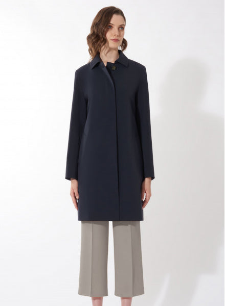 Cinzia Rocca Single Breast Overcoat with Shirt Collar in Navy