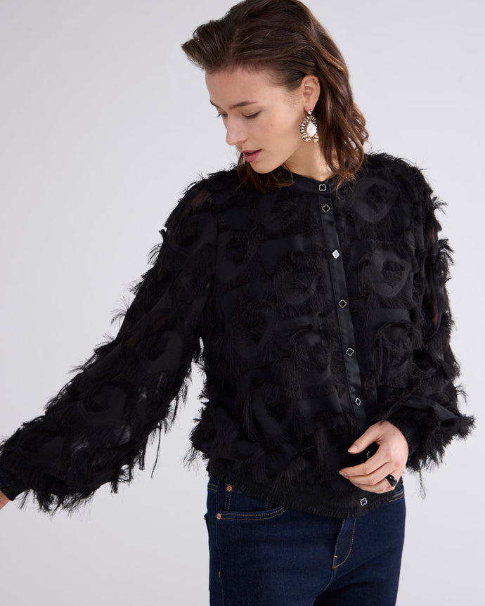 Summum Black Fluffy Blouse with Fringing