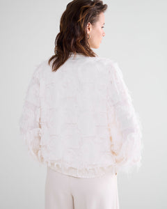 Summum Winter White Fluffy Blouse With Fringing