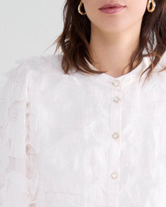 Summum Winter White Fluffy Blouse With Fringing