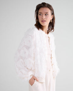 Summum Winter White Fluffy Blouse With Fringing