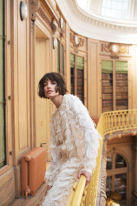 Summum Winter White Fluffy Blouse With Fringing