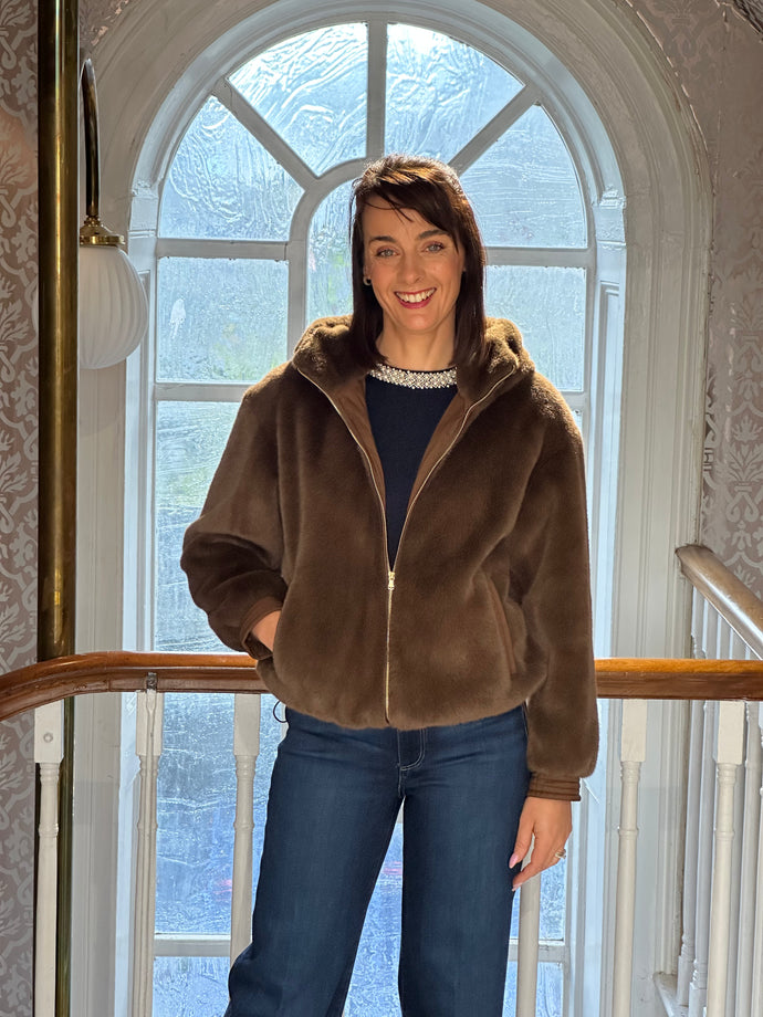 Emme Topaz Faux-Fur Jacket in Brown