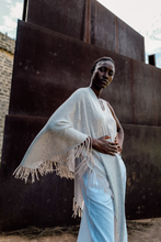 Load image into Gallery viewer, Herzen&#39;s Wrap with Tassels 5006 in Light Silver/ Vanilla
